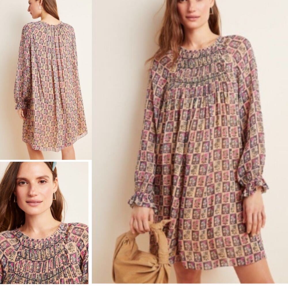NWT ANTHROPOLOGIE Tanvi Kedia Long Sleeve Taliyah Abstract Shift Dress Sz S